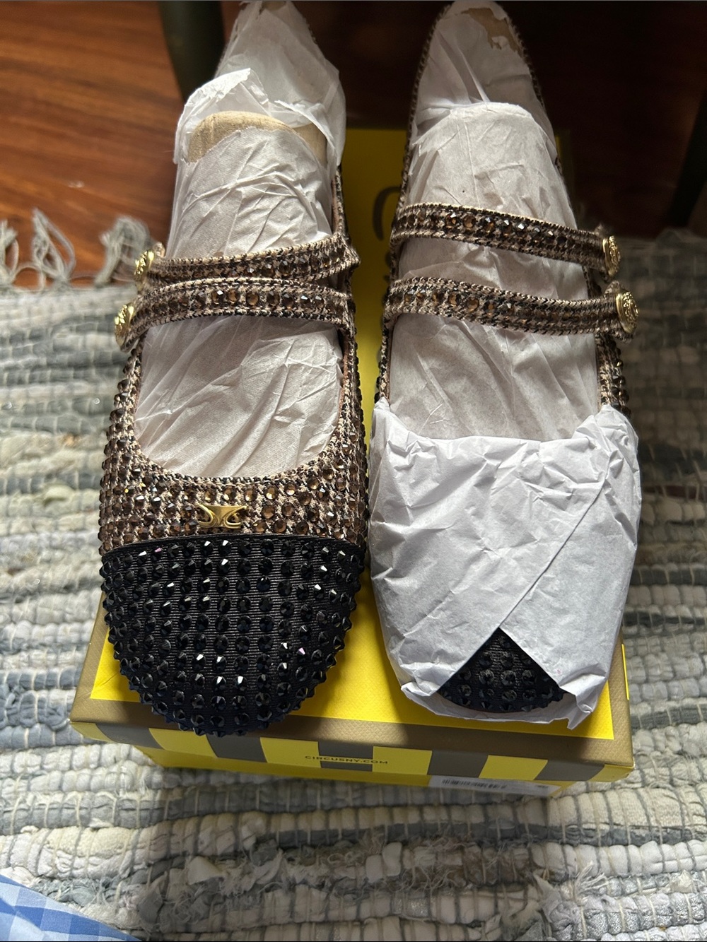 Free People Brown Tweed Mary Jane Flats with Black Studded Cap